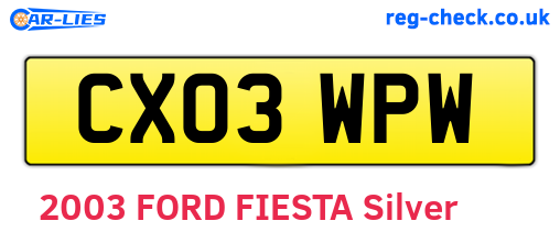 CX03WPW are the vehicle registration plates.