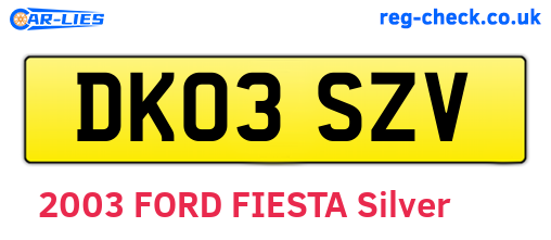 DK03SZV are the vehicle registration plates.