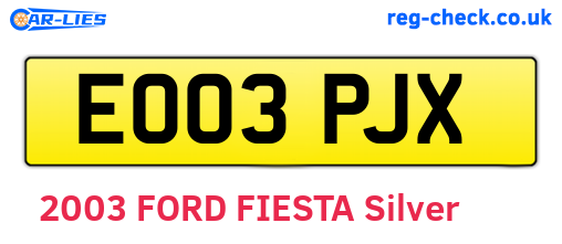 EO03PJX are the vehicle registration plates.