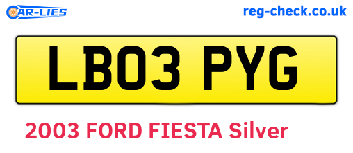 LB03PYG are the vehicle registration plates.