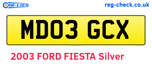 MD03GCX are the vehicle registration plates.