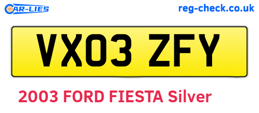 VX03ZFY are the vehicle registration plates.
