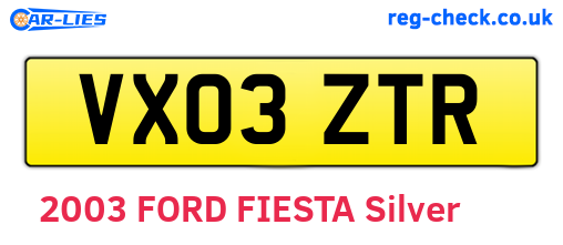 VX03ZTR are the vehicle registration plates.