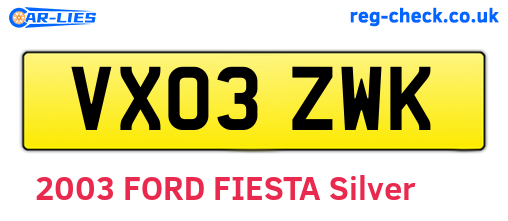 VX03ZWK are the vehicle registration plates.