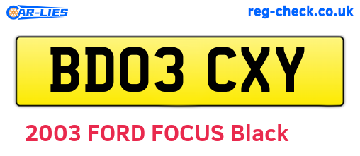 BD03CXY are the vehicle registration plates.