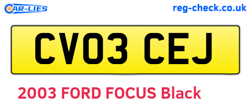 CV03CEJ are the vehicle registration plates.