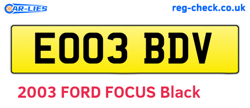 EO03BDV are the vehicle registration plates.