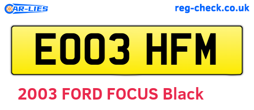 EO03HFM are the vehicle registration plates.