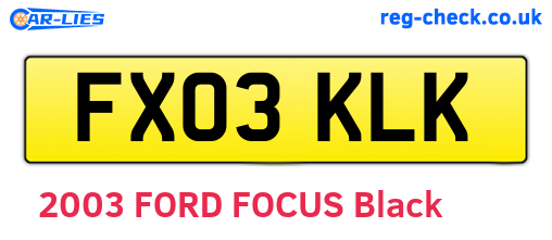 FX03KLK are the vehicle registration plates.