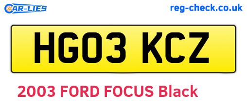 HG03KCZ are the vehicle registration plates.