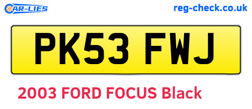 PK53FWJ are the vehicle registration plates.