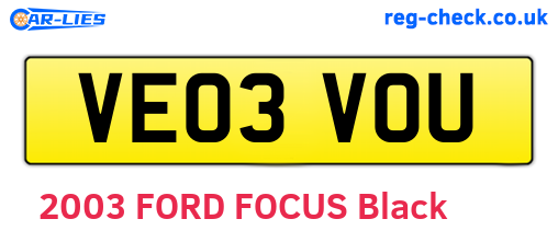 VE03VOU are the vehicle registration plates.