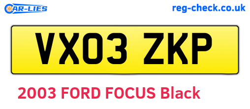 VX03ZKP are the vehicle registration plates.
