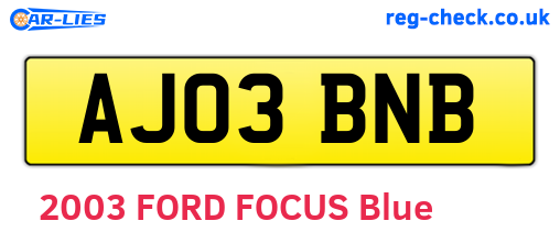 AJ03BNB are the vehicle registration plates.