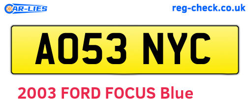 AO53NYC are the vehicle registration plates.