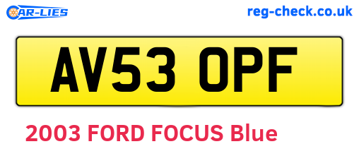 AV53OPF are the vehicle registration plates.