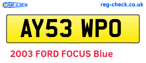 AY53WPO are the vehicle registration plates.