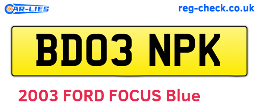 BD03NPK are the vehicle registration plates.