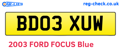 BD03XUW are the vehicle registration plates.