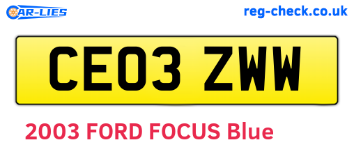 CE03ZWW are the vehicle registration plates.