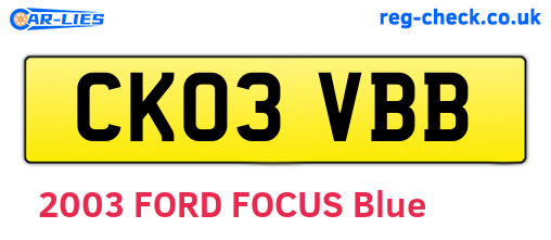 CK03VBB are the vehicle registration plates.