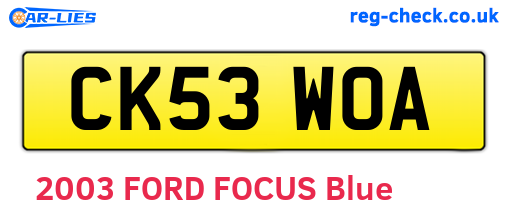CK53WOA are the vehicle registration plates.