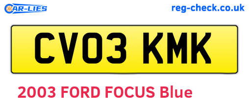CV03KMK are the vehicle registration plates.