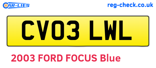 CV03LWL are the vehicle registration plates.