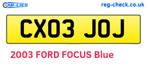 CX03JOJ are the vehicle registration plates.
