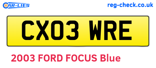 CX03WRE are the vehicle registration plates.