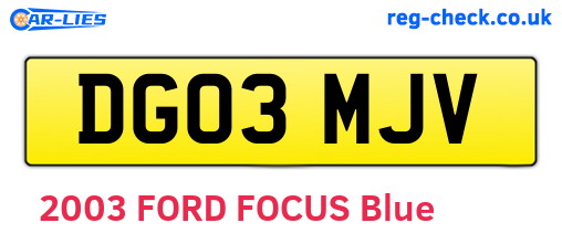 DG03MJV are the vehicle registration plates.