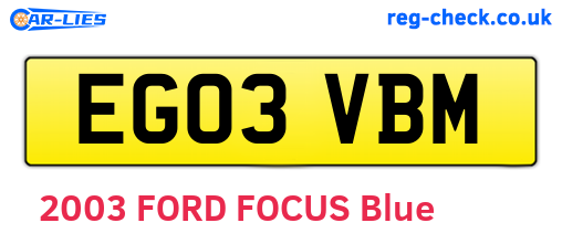 EG03VBM are the vehicle registration plates.