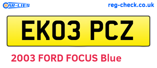 EK03PCZ are the vehicle registration plates.