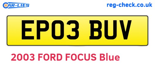 EP03BUV are the vehicle registration plates.