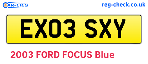 EX03SXY are the vehicle registration plates.