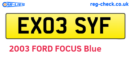 EX03SYF are the vehicle registration plates.