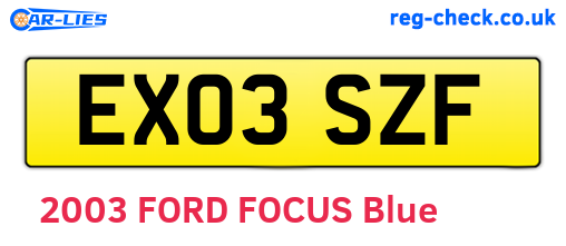 EX03SZF are the vehicle registration plates.