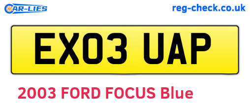 EX03UAP are the vehicle registration plates.