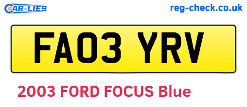 FA03YRV are the vehicle registration plates.