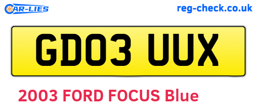 GD03UUX are the vehicle registration plates.