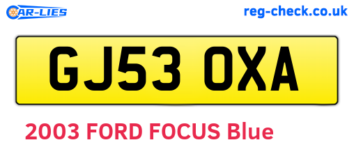 GJ53OXA are the vehicle registration plates.