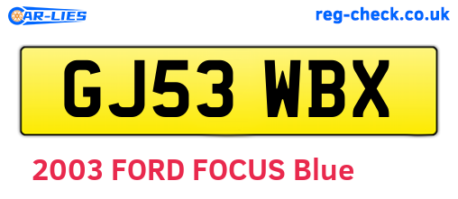 GJ53WBX are the vehicle registration plates.