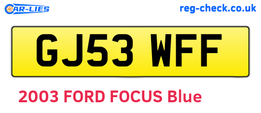 GJ53WFF are the vehicle registration plates.
