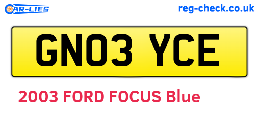 GN03YCE are the vehicle registration plates.