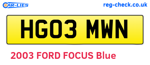 HG03MWN are the vehicle registration plates.