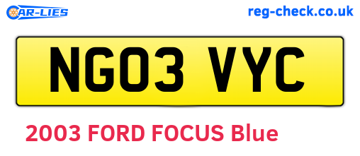 NG03VYC are the vehicle registration plates.