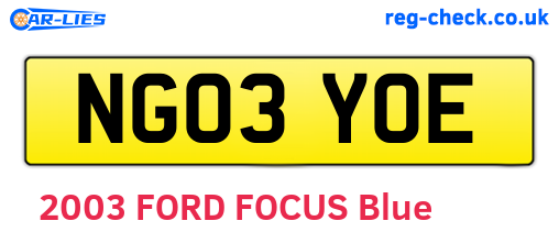 NG03YOE are the vehicle registration plates.