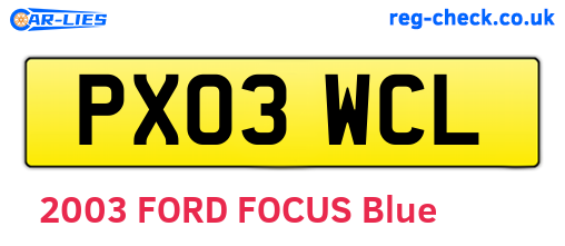 PX03WCL are the vehicle registration plates.