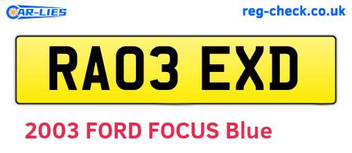 RA03EXD are the vehicle registration plates.