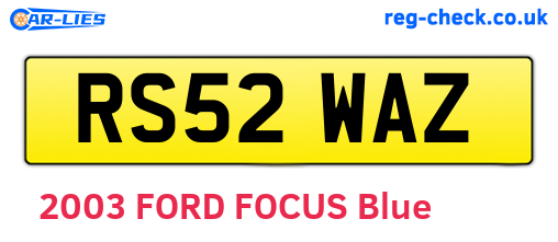 RS52WAZ are the vehicle registration plates.